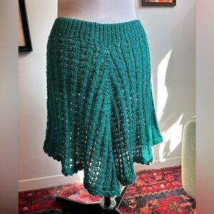 Vintage Emerald Green Crochet Skirt – 1970s Boho Beach Mermaid Style